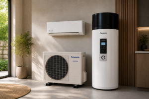 Équipements Panasonic : climatisation réversible, pompe à chaleur et chauffe-eau thermodynamique